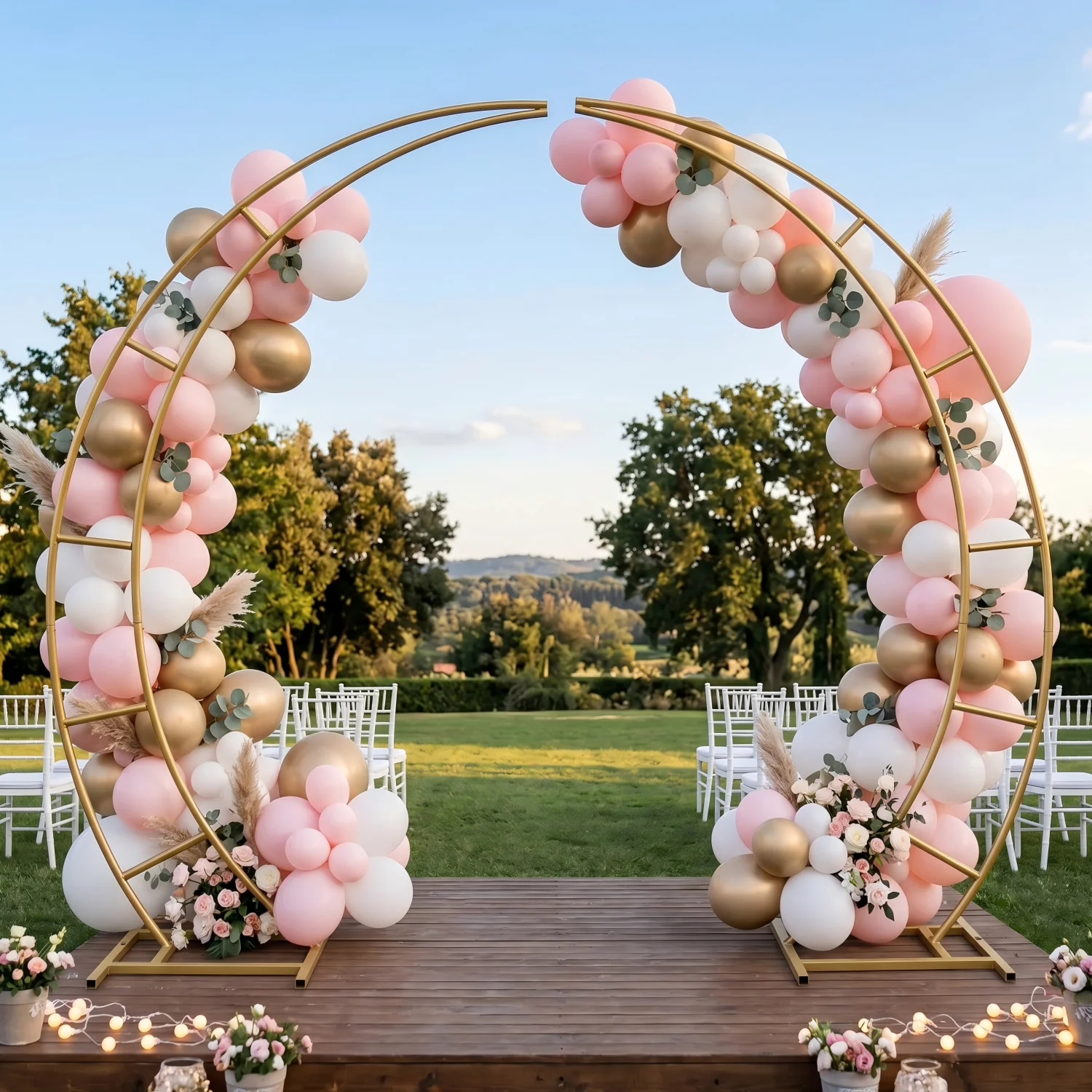 Gebogener Hochzeitsbogen, Hornförmiges Schmiedeeisen-Regal, Einlagiger Ständer für Ballon- und Blumenarrangements, Hintergrund für Outdoor-Partys – Detail 1