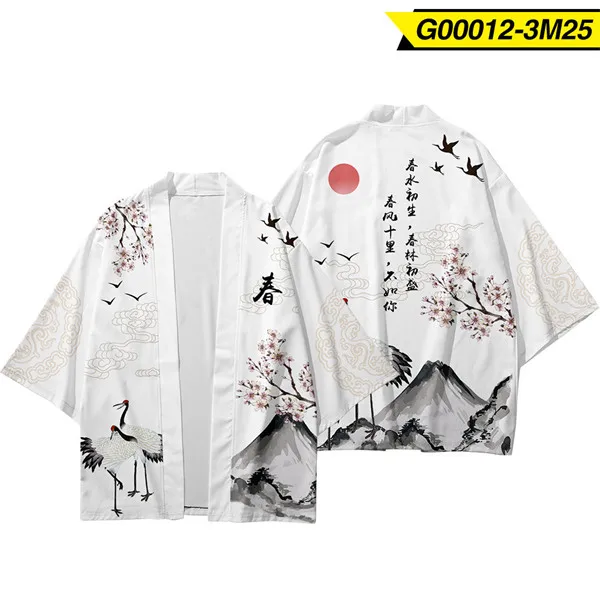 26/27Kanagawa Wave Japanese Dragon Kimono Cardigan Women Men Japanese Obi Male Yukata Boys Haori Coat Asian Traditional Clothing