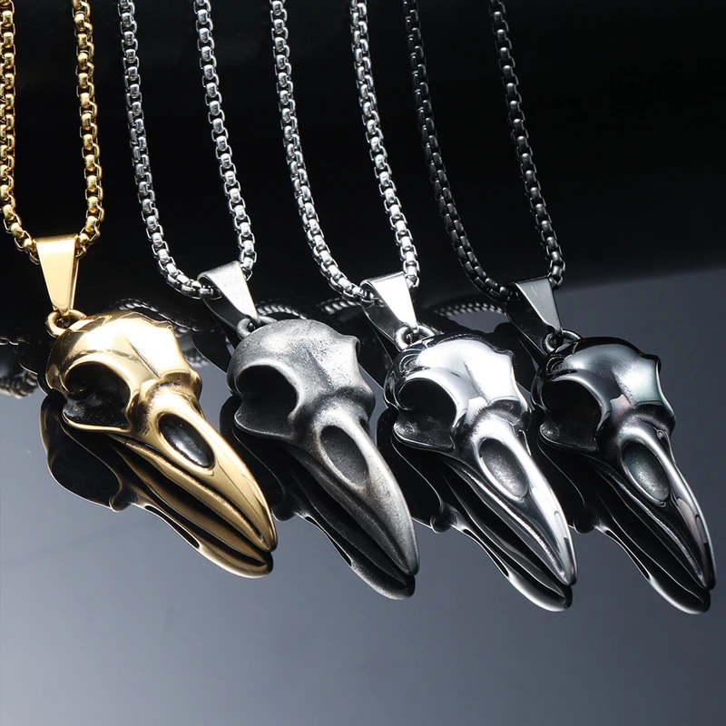 Vikings Stainless Steel Raven Skull Pendant Necklaces For Men Women Nordic Odin Animal Necklace Fashion Amulet Jewelry Wholesale