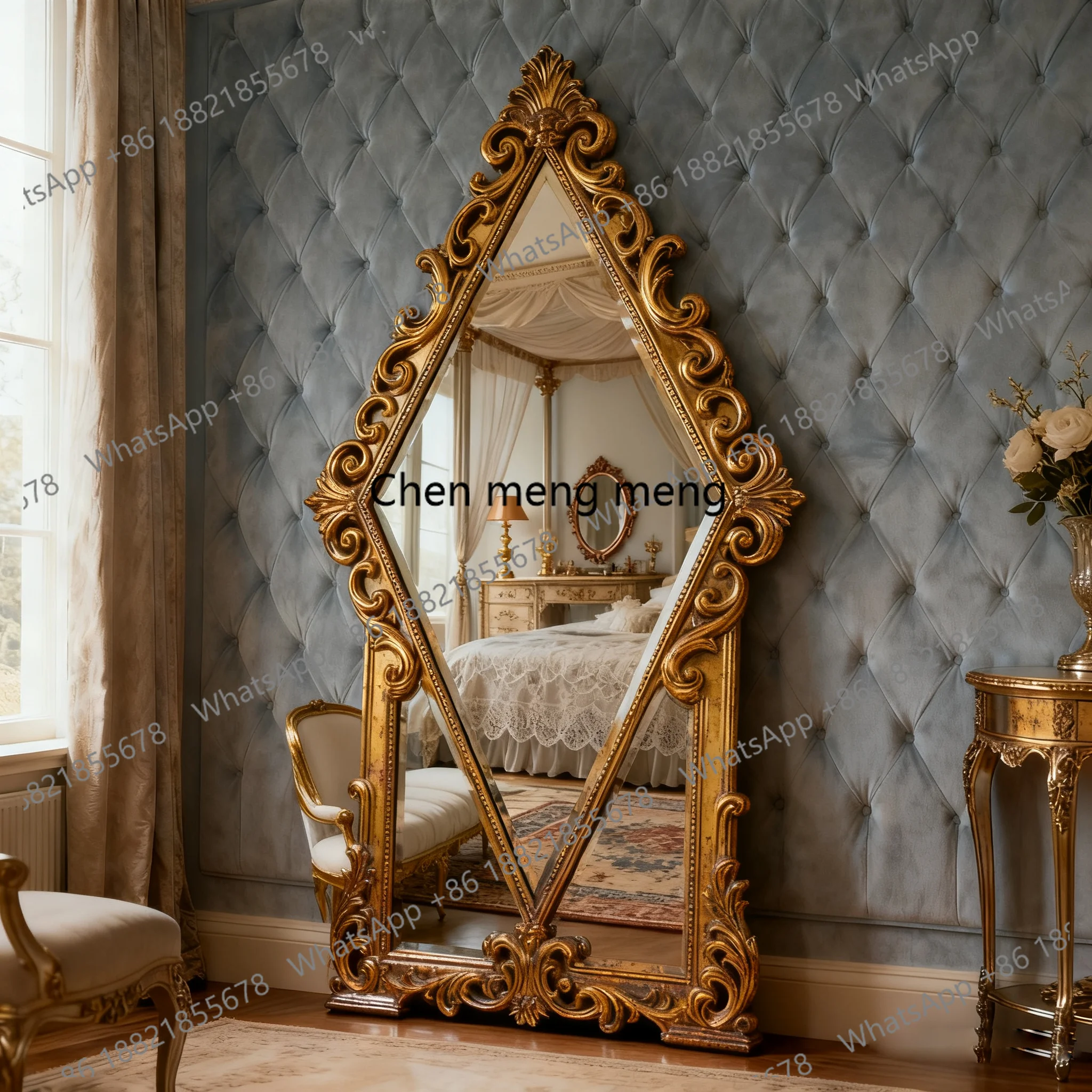 

French retro carved full-length mirror household living room wall-mounted decorative mirror