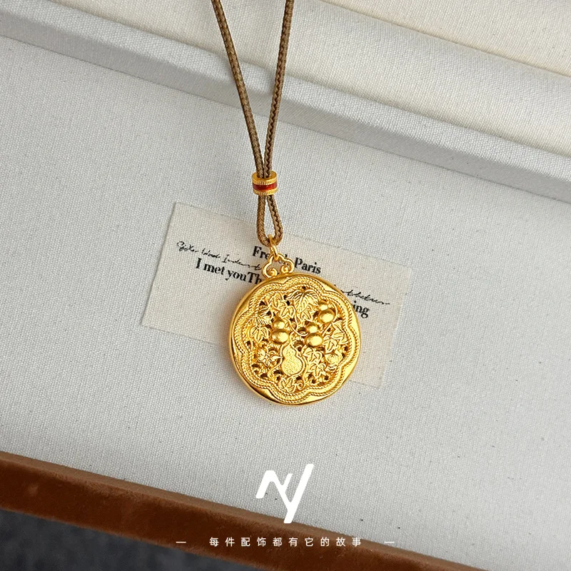 

True Gold 999 New Chinese-style national trend ethnic style hollowed-out filigree design sense Huluhua pendant