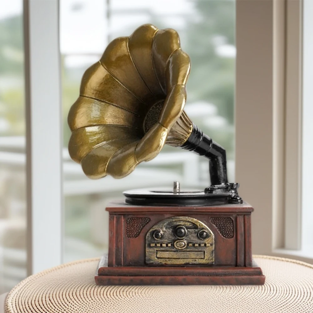 Retro Phonograph Decor European-Style Desktop Craft Resin Ornament Home Decoration Living Room Study Cabinet Bedroom Household