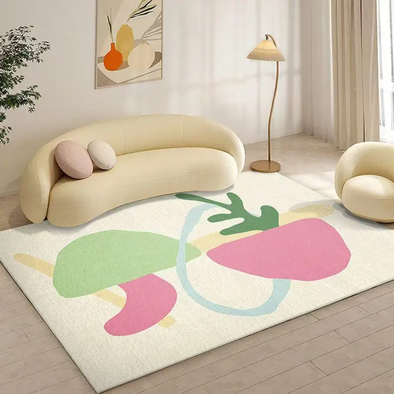 VIKAMA Morandi Abstract Area Rug Flannel Living Room Carpet Non Slip Pebble Circle Pattern Bedroom Dining Room Floor Mat Decor