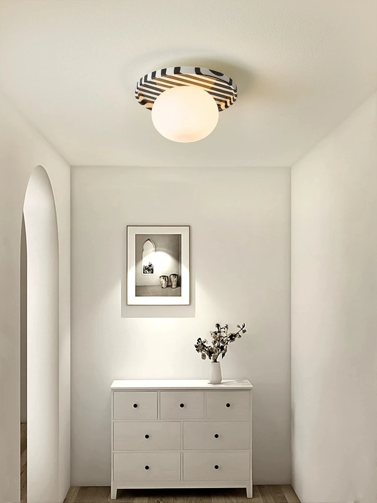 Modern LED Entrance Wall Light Black White Striped Ceramic ceiling light Glass shade Designer Fixtures for Corridor Indoor Decor