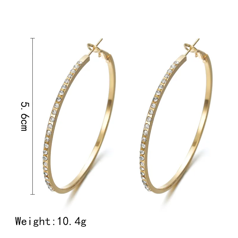 Mode Creolen mit Strass Big Circle Ohrringe einfache Ohrringe Big Circle Gold Color Loop Ohrringe für Frauen