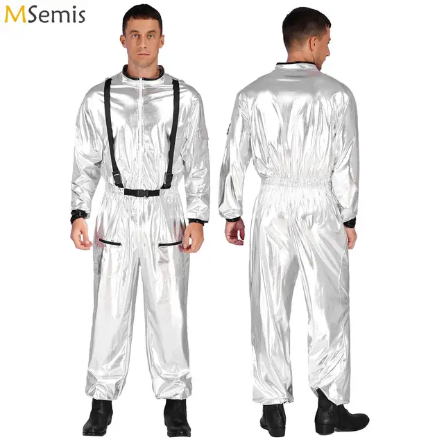 Męskie taniec uliczny dyskotekowy astronauta kosmonauta kombinezony kostium Cosplay na Halloween karnawałowy klub imprezowy Alien srebrne stroje sceniczne