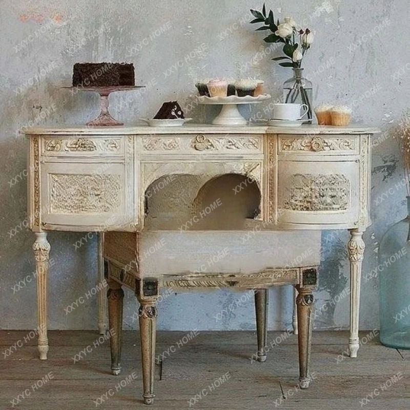 

M solid wood furniture antique carved dresser old makeup mirror neoclassical dressing table