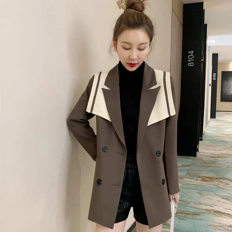 2024 New Design Suit Coat Women\'s Autumn Navy Collar Fried Street Temperament Casual and Slim Suit for Age Reduction