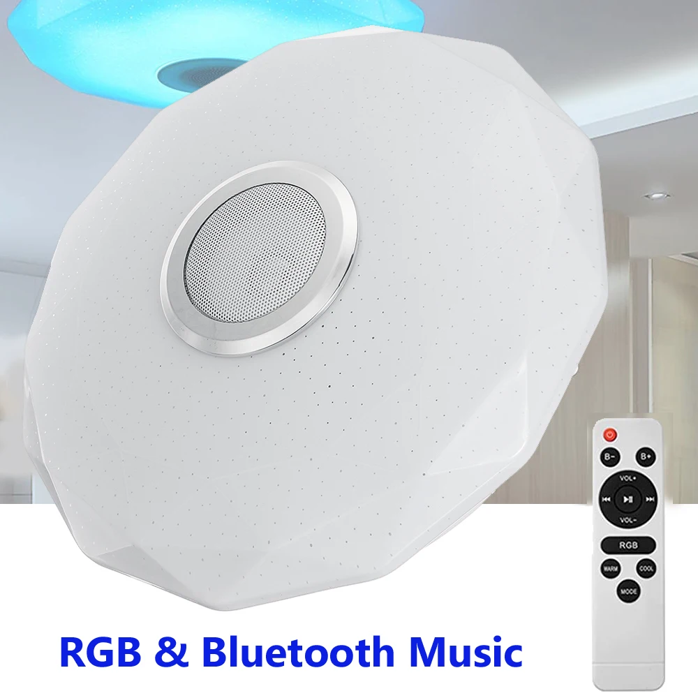 luzes de teto com controle remoto alto falante bluetooth luminaria led atmosfera de tiro musica rgb decoracao de casa 100w 01