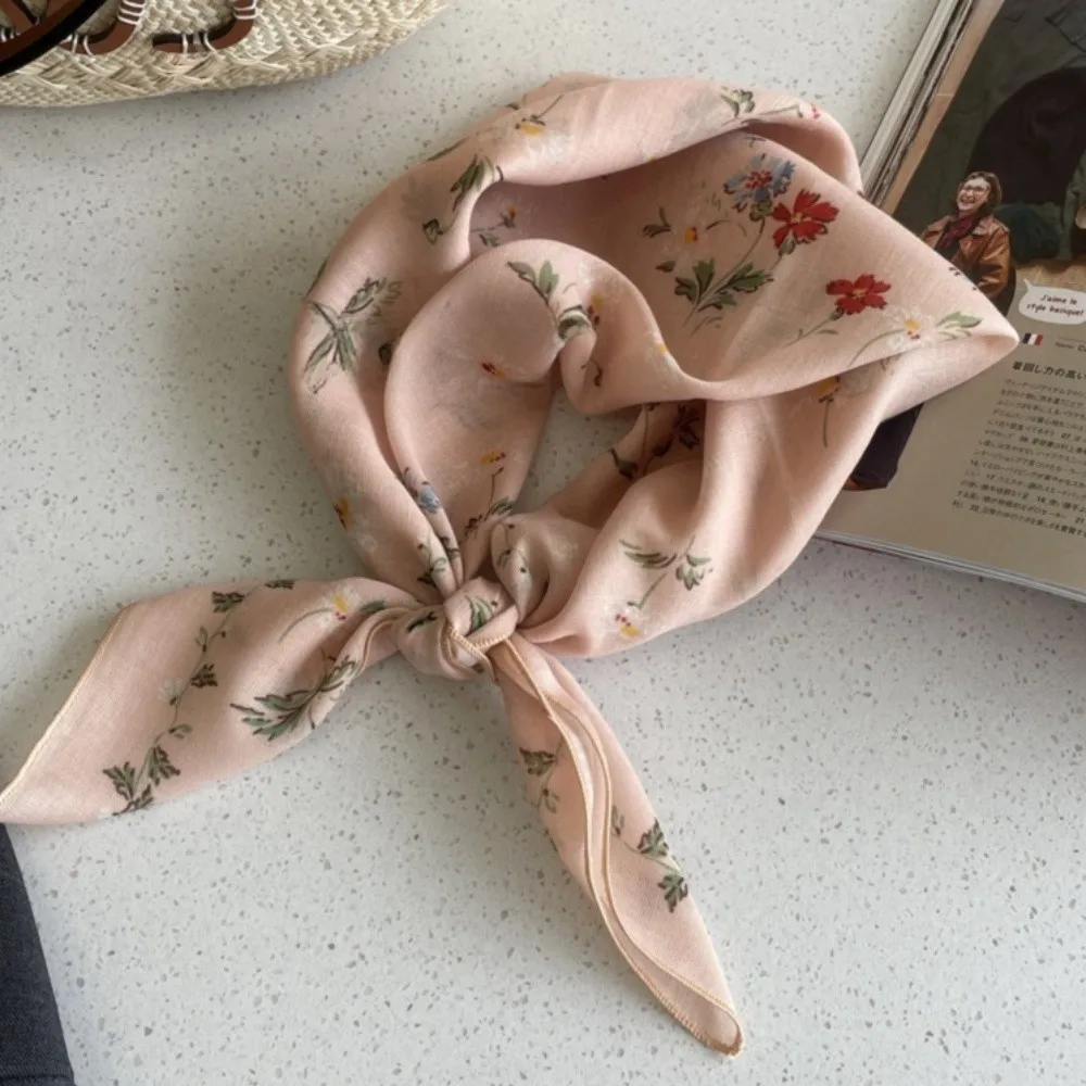 

High Quality Cotton Linen Square Scarf Floral Printed 58cm Women's Silk Scarf Breathable Wrap Bandana Scarves Hairband Use