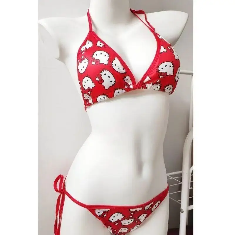 

Summer Hello Kittys Swimsuit Women's Sexy Bikini Set Cartoon Sanrioed Girls Split Strap Swimwear Seaside Vacation Beachwear Cute