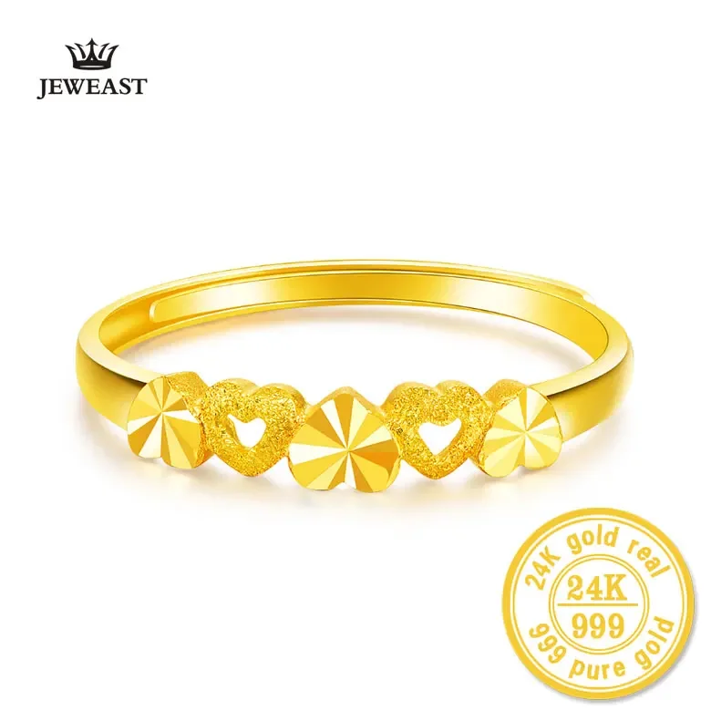 24k Gold Ring Female Heart Simple Exquisite Women Gift Party Trendy Fine Jewelry Wedding Rings Bands 2025 Engagement Classic