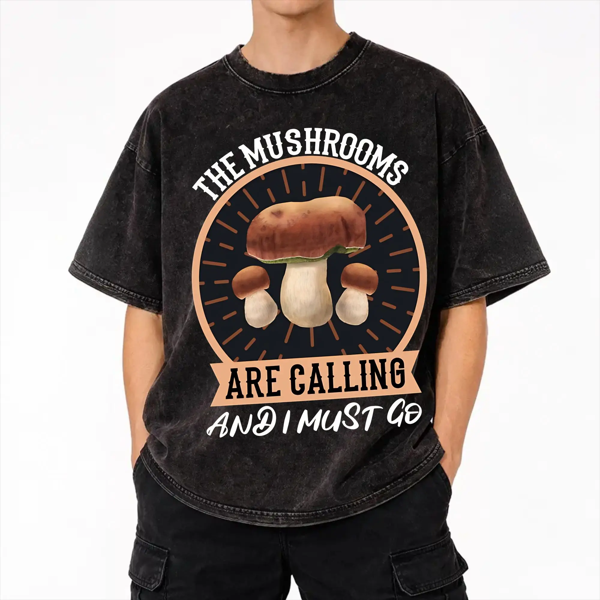 Mushrooms Are Calling Outfit Washed T Shirt for Men Women Streetwear Hip Hop T-Shirt Printed  Tee Shirt 100% Cotton