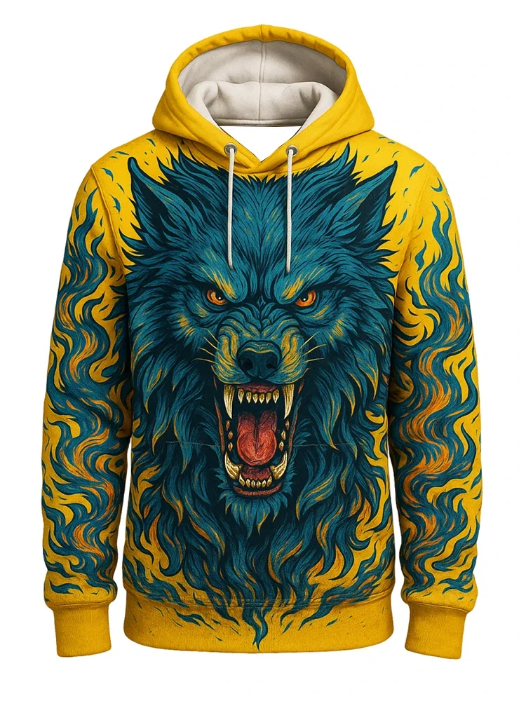 2025 نمط جديد ثلاثية الأبعاد مطبوعة تجفيف الدم رأس الذئب طباعة نمط عادية مقنع البلوز العصرية كول بلوزة عالية الياقة البلوز