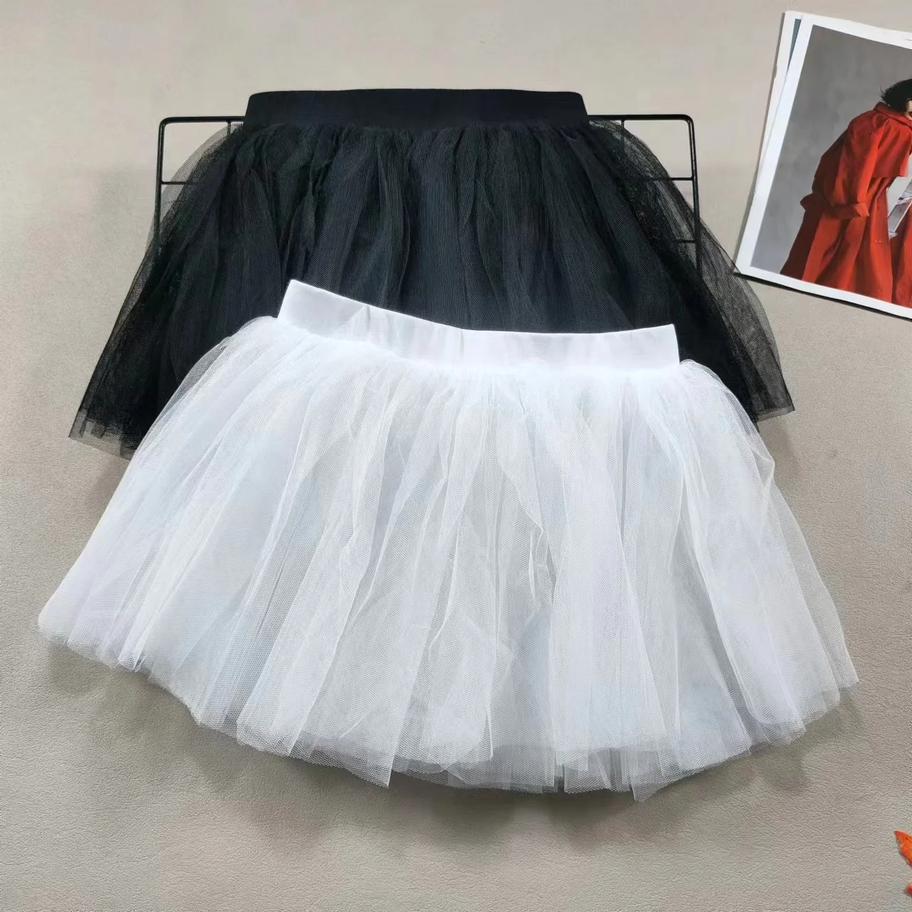 Girl\'s Skirt Tutu Skirt Pink Children\'s Fluffy 4-layer Soft Yarn Sheer Skirt White Elastic Ballet Fan Performance Skirt