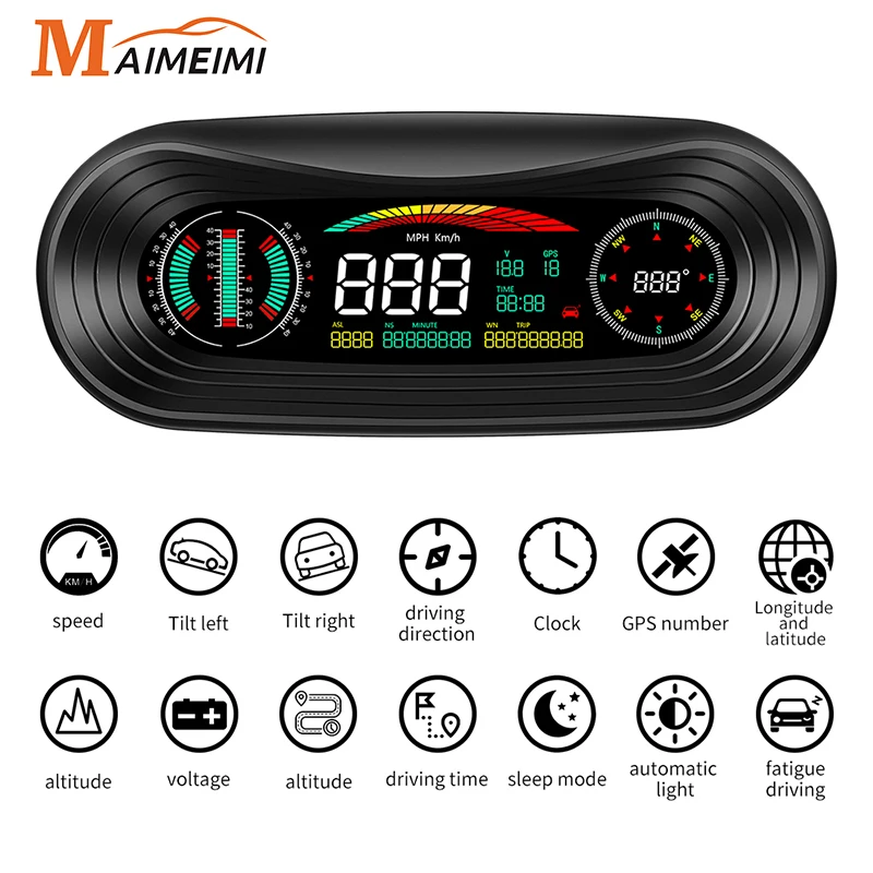 HUD Head Up Display P18 Car GPS Slope Meter 4x4 Inclinometer off-Road Digital Speed Alarm Remind Car Smart System For All Car