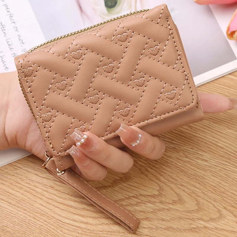 Neue Koreanische Kurze Bestickte Geldbörse für Damen Multifunktionale Münzbörse Handliche Reißverschluss-Geldbörse mit Großer Kapazität für Karten