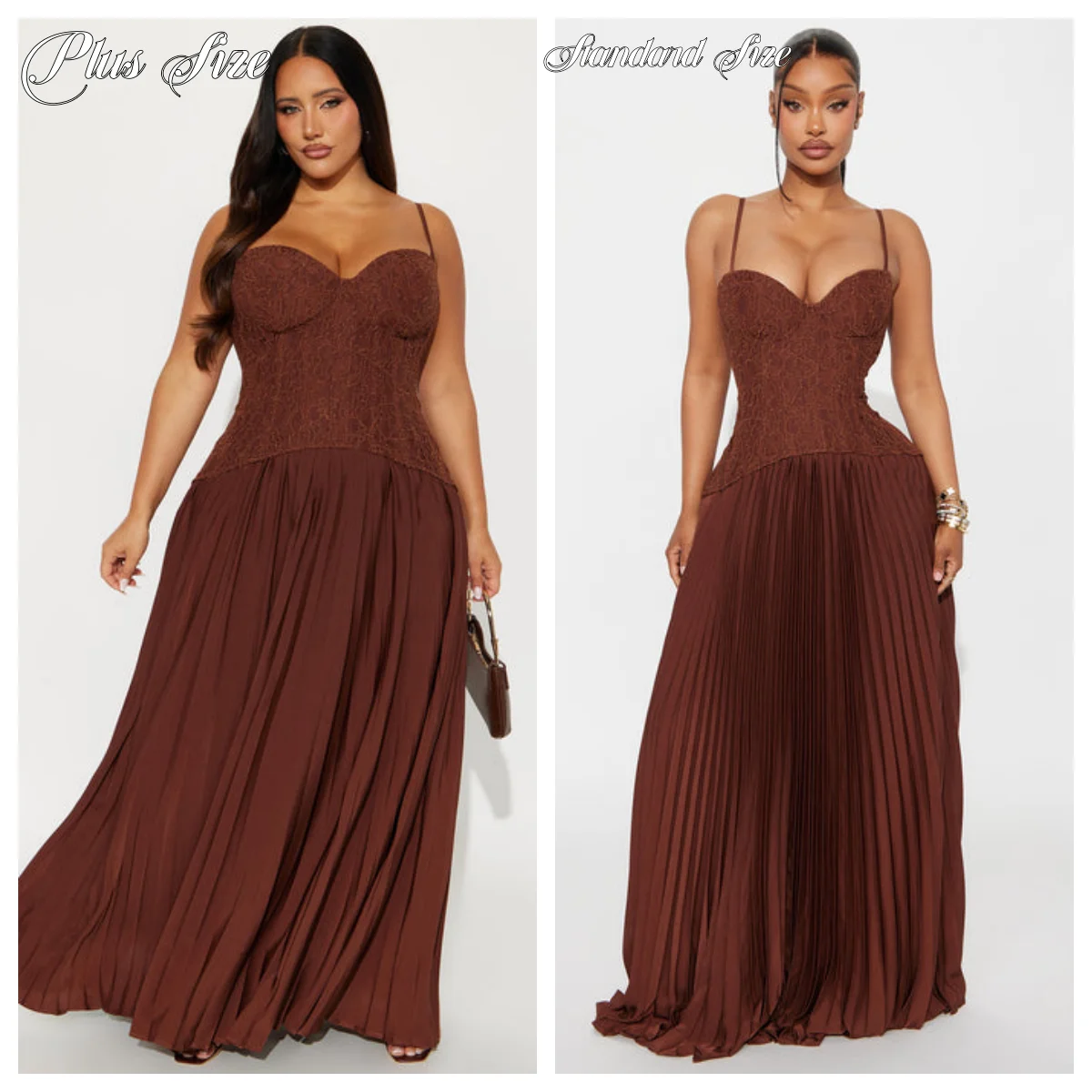 Plus-Size Women A-line Evening Dresses Floor-length Spaghetti Strap Sleeveless Prom Gown Lace Pleat Simple Draped Party Gown