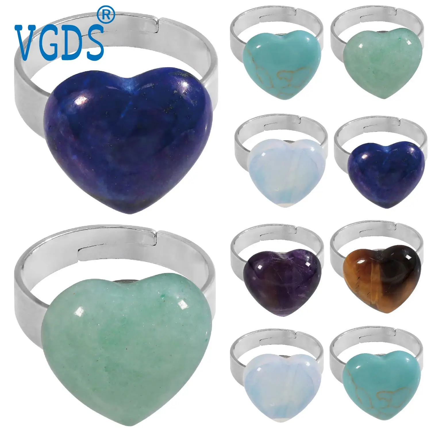 New Fashion Natural Crystal Amethyst Gem Heart Shape Vintage Adjustable Original Charms Men Women Open Rings Jewelry Gifts
