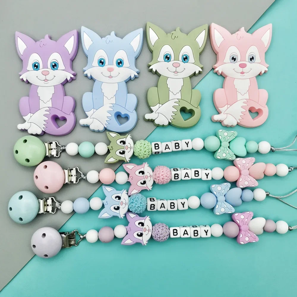 

Customized English Russian acrylic letter name Baby Silicone Pacifier Clips Chains Teether Pendants Baby Pacifier Kawaii Gifts