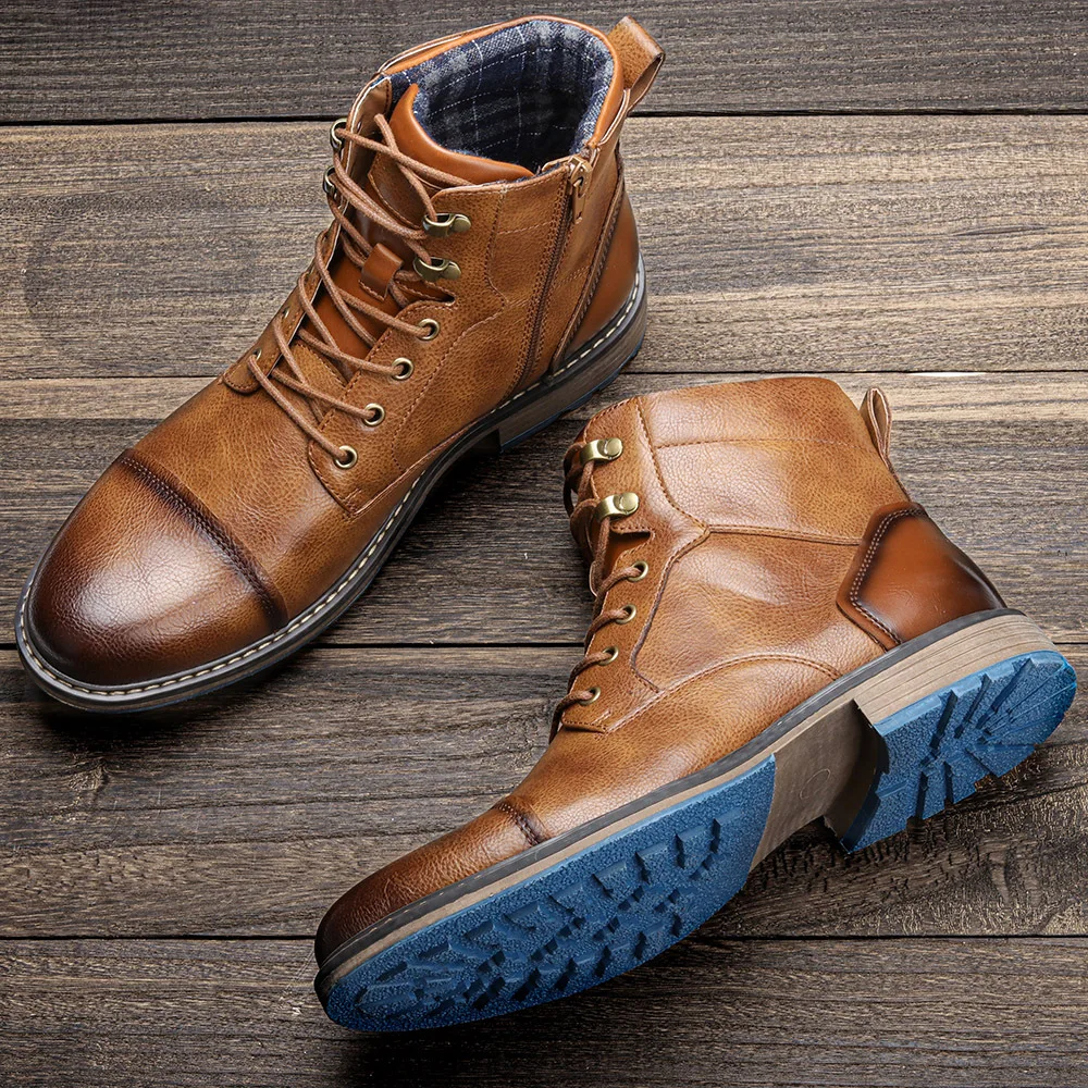 

Plus size 50 Men Boots Side zipper Men Leather Boots Retro Motorcycle boots Wear-resistant Comfort Quality Male Ankle Boots New