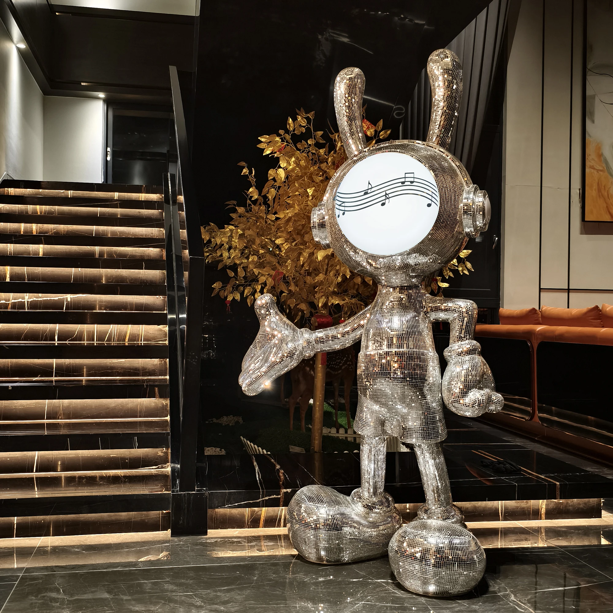 Welcome Space Rabbit Mickey Floor Ornament with Light Bluetooth Audio Company Hotel Opening Villa Hall Decoration