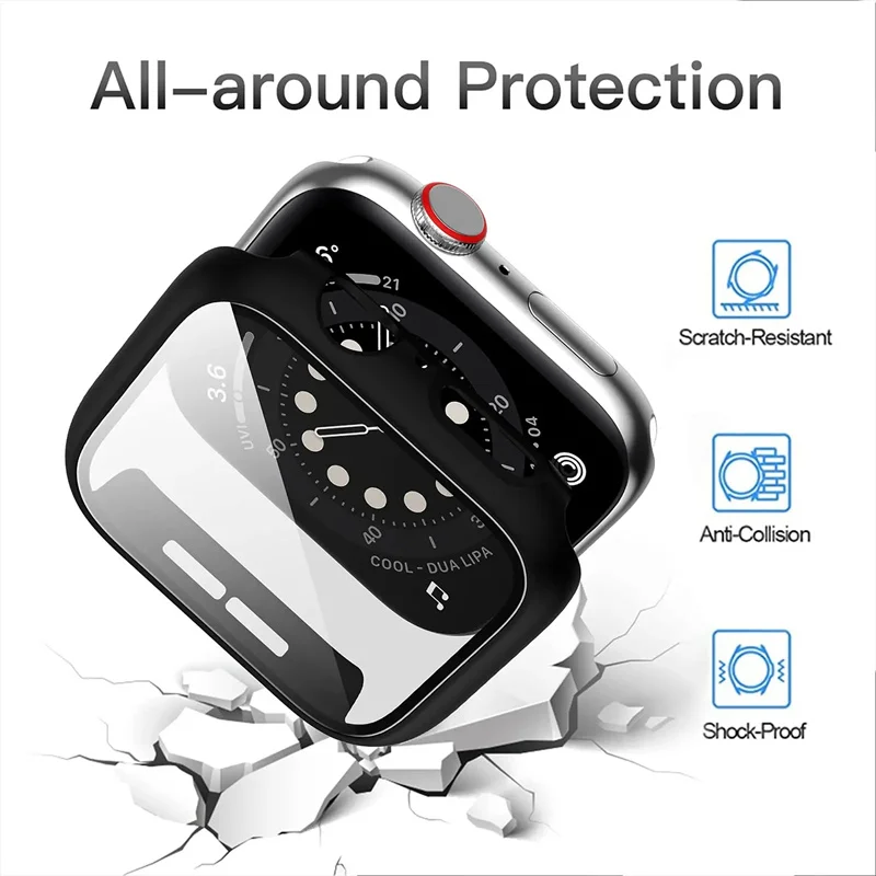 For Apple Watch 8 7 6 SE 5 9 44mm 40mm 41mm 45mm 42mm 38mm iWatch Case Accessorie Glass+Cover Apple Watch Screen Protector