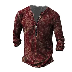 Vintage Men T Shirt Ethnic Graphic Autumn 3d Print Tees O Neck Long Sleeve Top Imitation Cotton Oversized T-Shirt Male Clothing