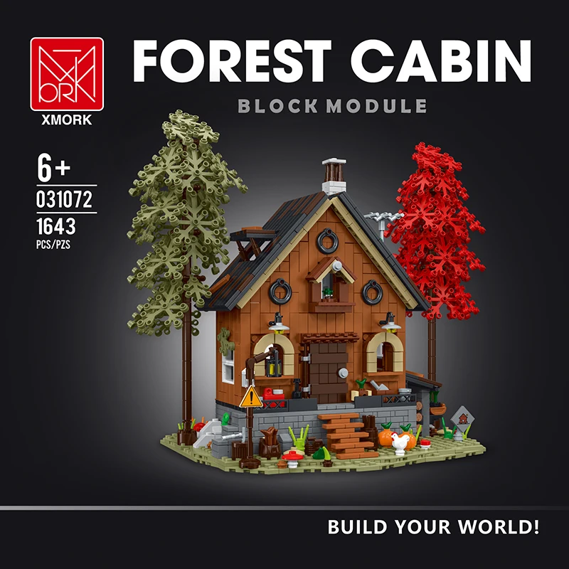 Forest Cabin Cozy Cottage Wood House Natural Scenery View Model Building Blocks MOC Bricks idee Creative Toy Set Gift Children