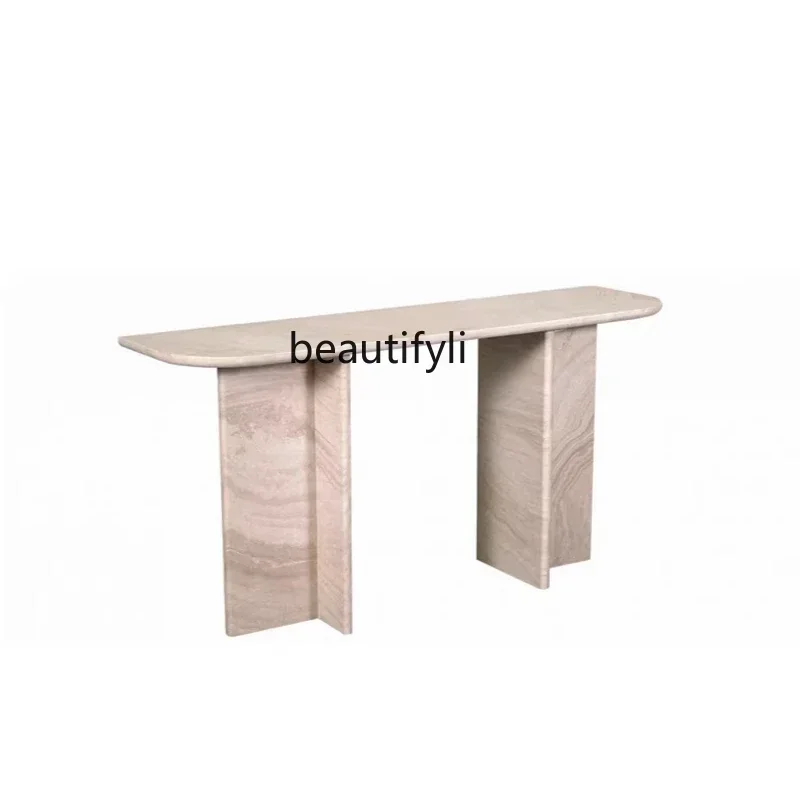 CC Modern marble travertine entrance is opposite the door, entrance   table against the wall, light luxury  extremely