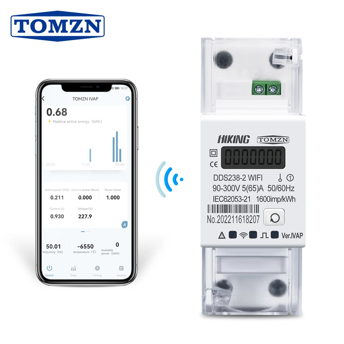 TOMZN 1P+N 65A Tuya WIFI Smart Bidirectional Energy Meter timer Power Consumption Monitor kWh Meter Wattmeter SMARTLIFE