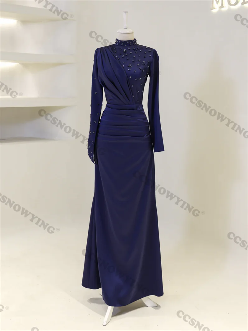 Beaded Brand new  High Neck  Long Sleeve  Formal Occasion Dresses Arabic Dubai Kaftan Evening Dress