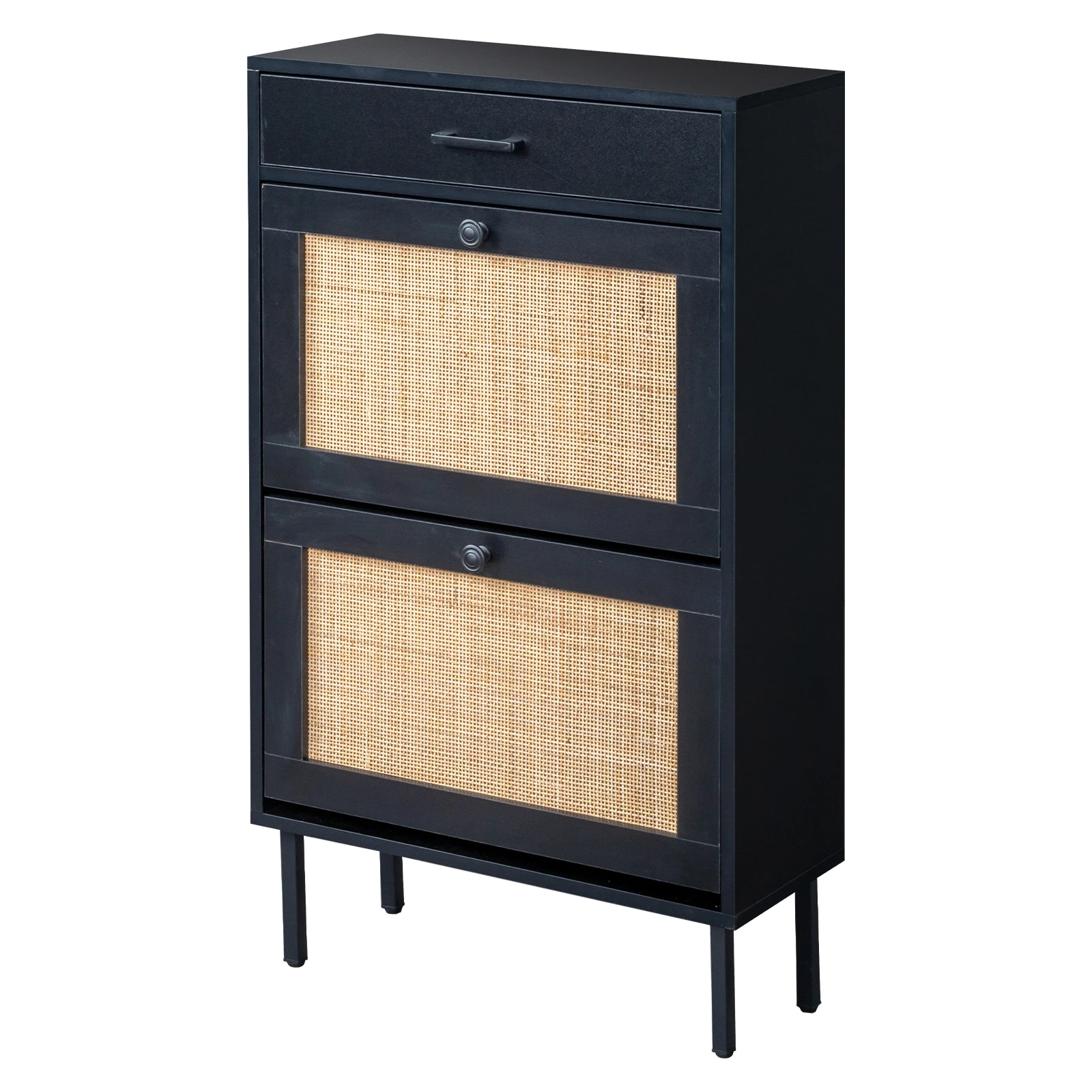 2 buckets with a drawstring, rattan face, iron high foot shoe cabinet for home