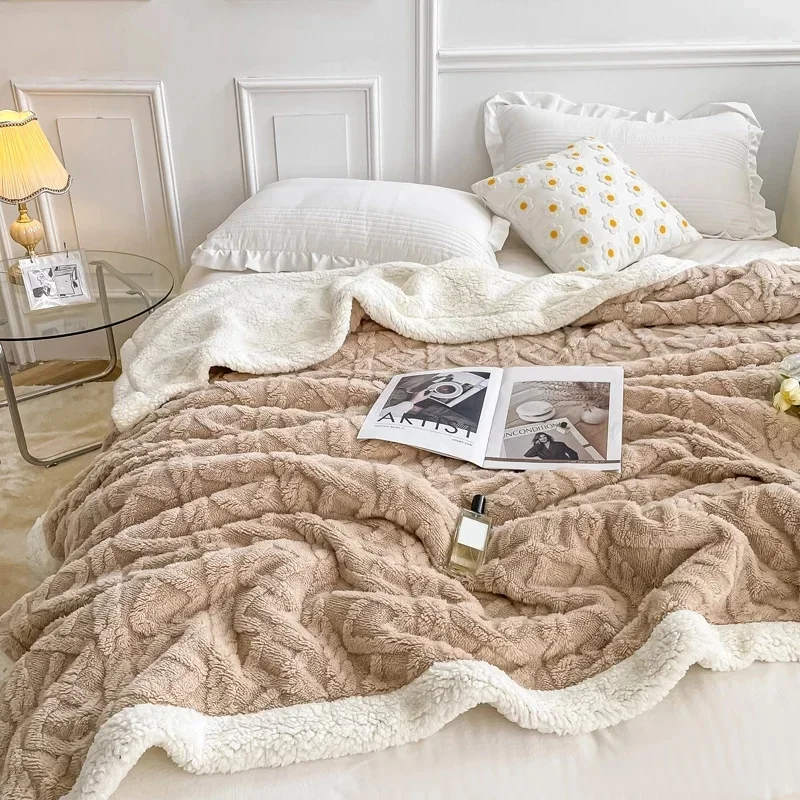

2Sides Soft Plaid Blanket Thicken Plush Wool Fleece Winter Warm Blankets for Adults Kids Sofa Bed Cover Throw Bedspread for Beds