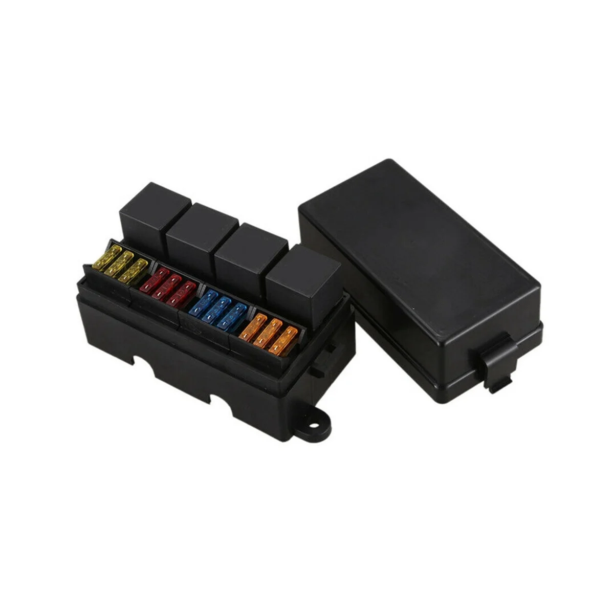 12 Way Relay Fuse Block Holds Universal Waterproof Fuse Relay Box with 5 Relays and Metallic Pins Spade