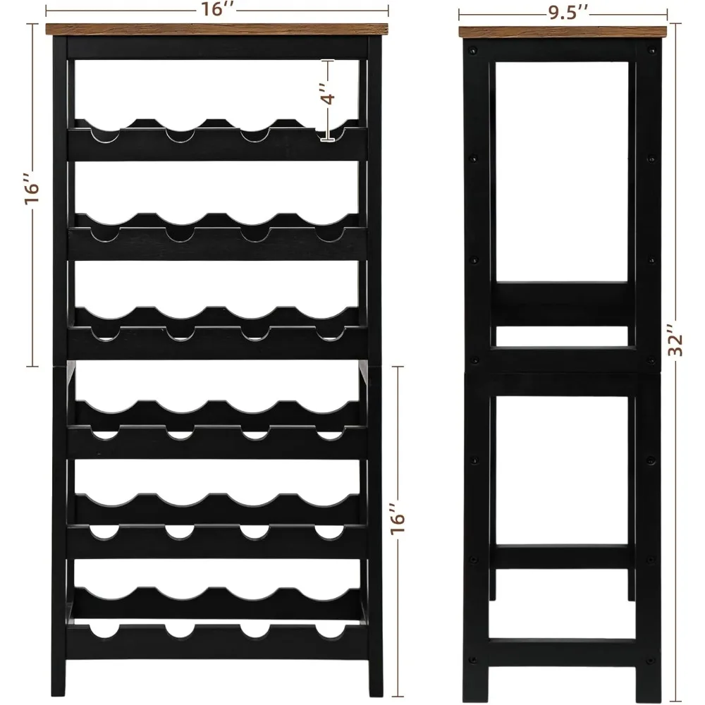 Rack de vinho vasmia piso autônomo, prateleiras de armazenamento de vinho de bambu de 6 camadas com tampo de mesa, prateleira de rack de vinho de 24 garrafas para cozinha b
