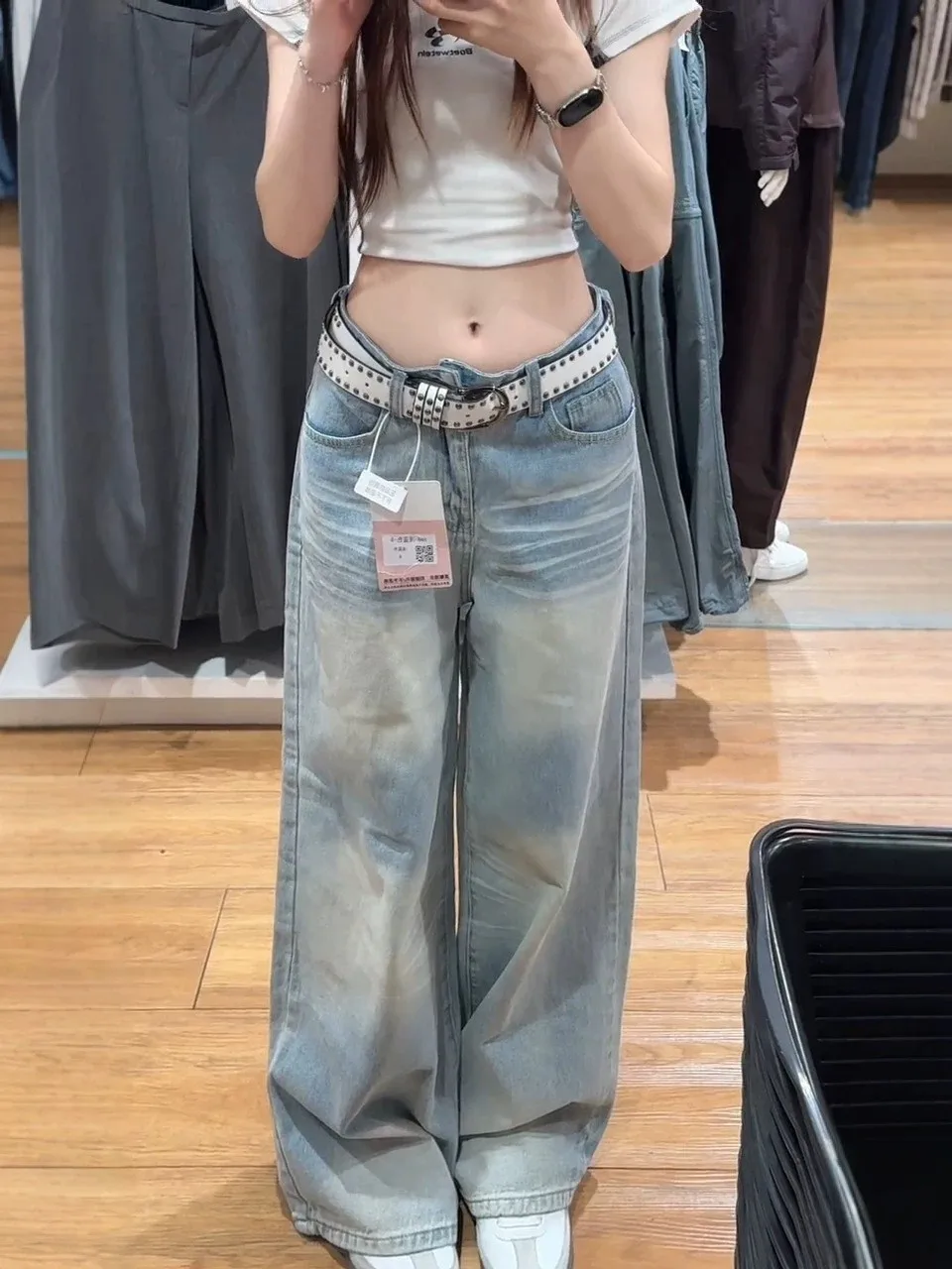 High Waist Wide Leg Denim Jeans Women's Loose Fit Slimming Blue Embroidery Design Casual Comfortable Autumn Season Jeans
