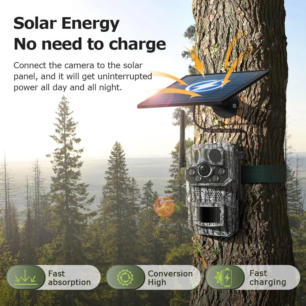 3MP 1296P 4G Solar Wide Angle Infrared Wildlife Hunting Camera With GPS Trail Outdoor Wild Animal  Photo Traps Detecting Cameras