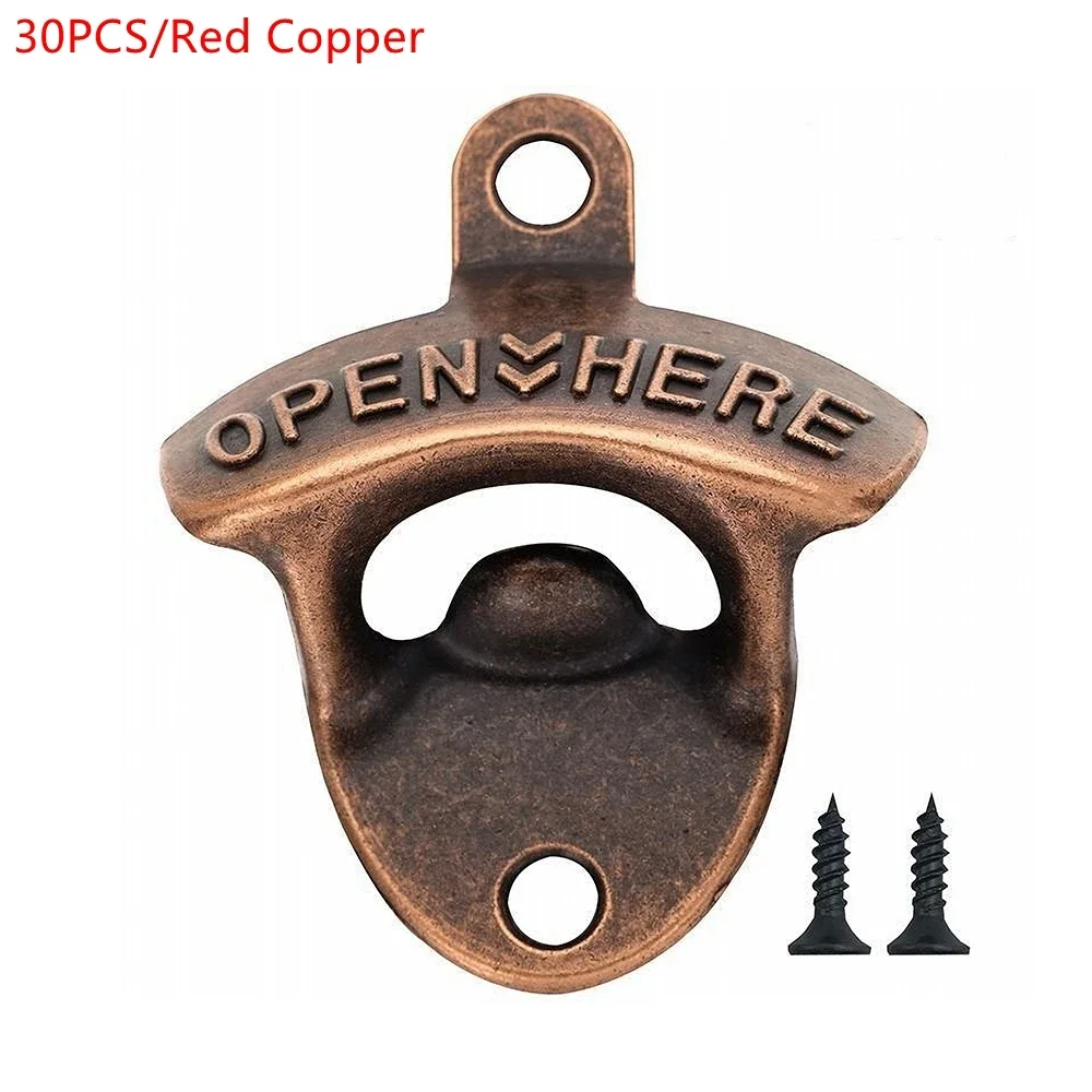 30PCS Wall Corkscrew Retro Beer Bottle Opener Zinc Alloy Wall Mounted Corkscrew Hanging Open Beer Tool Bar Tools Accessories