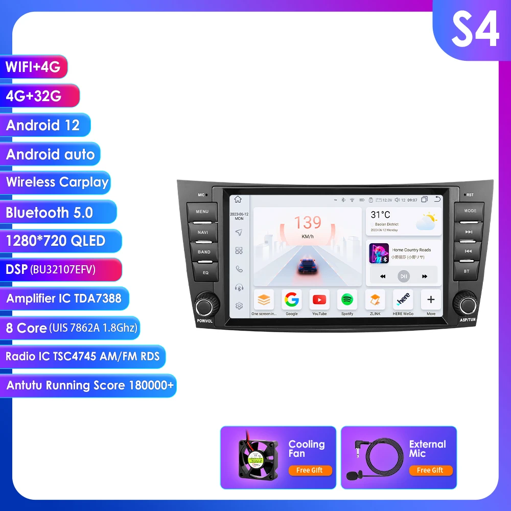 2Din Android Autoradio voor Mercedes Benz E-klasse W211 E200 E220 E300 E350 E240 E270 E280 W219 multimedia GPS 4G Draadloze Carplay - afbeelding 1