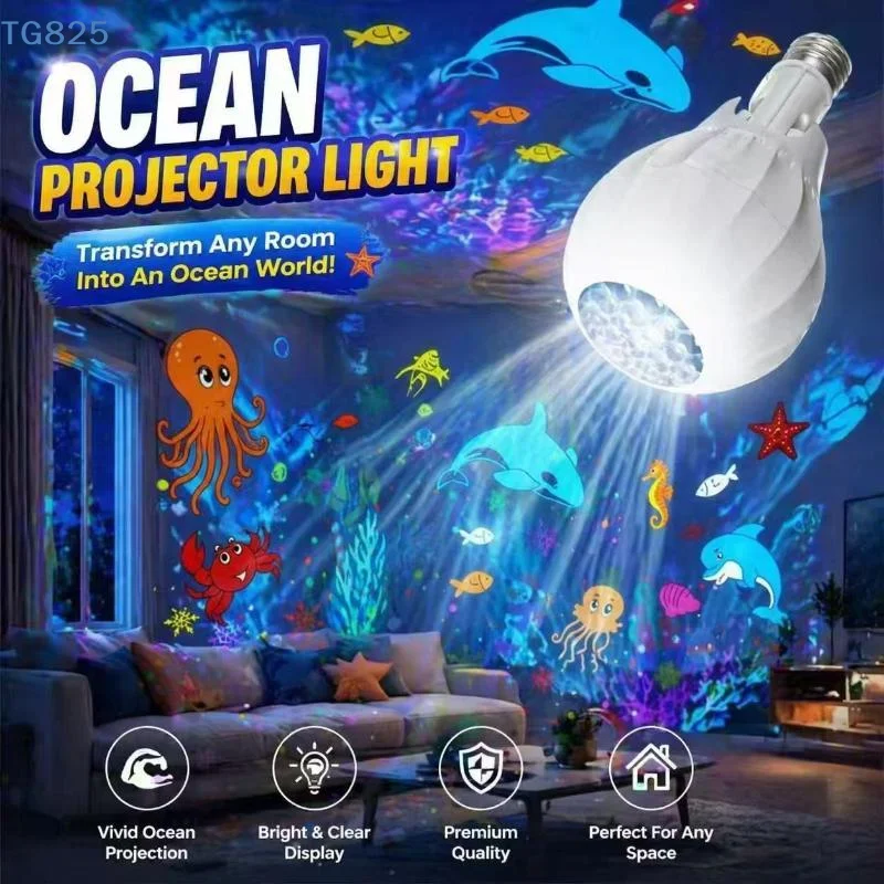 【AN】【SA】Mini Laser Light E27 Lamp Head Ocean World Pattern Lighting Projection Light Rotating Flash Stage Home Decoration