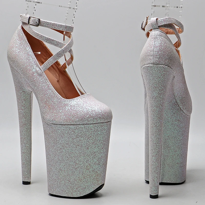 Leecabe 23CM/9inches Glitter PU upper fashion trend exotic sexy romantic Platform Sexy High Heels Pole Dance shoes