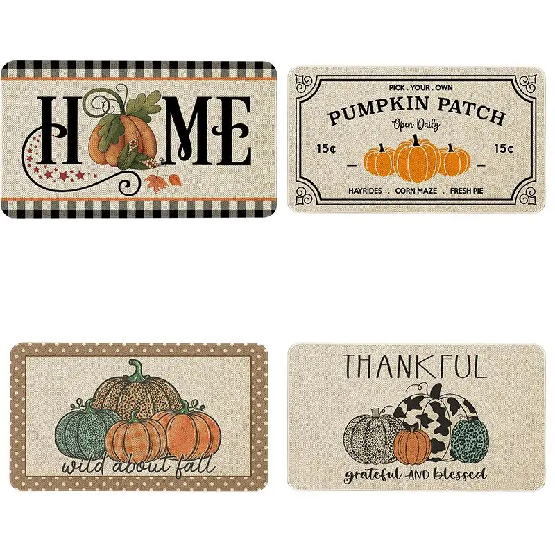 Happy Fall Yall Pumpkin Door Mat Thanksgiving Autumn Scarecrow Non-Slip Welcome Decorative Seasonal Floor Mat for Indoor Outdoor