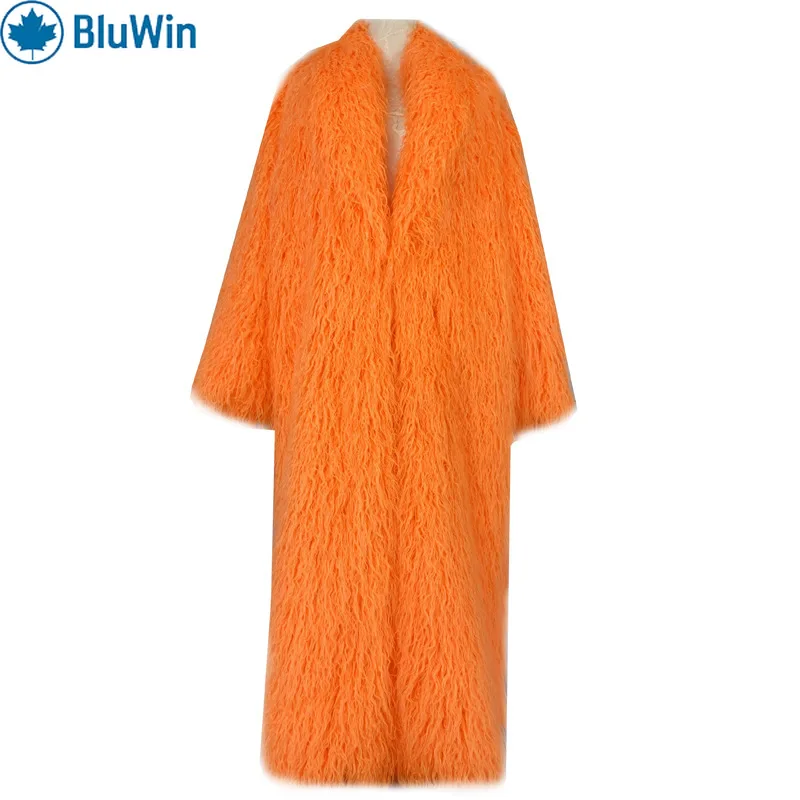 

URBANCHIC 18Colors Luxury Faux Mongolian Lamb Fur Coat Women Winter 2025 Vintage Glam Shawl Collar Maxi Shaggy Jacket