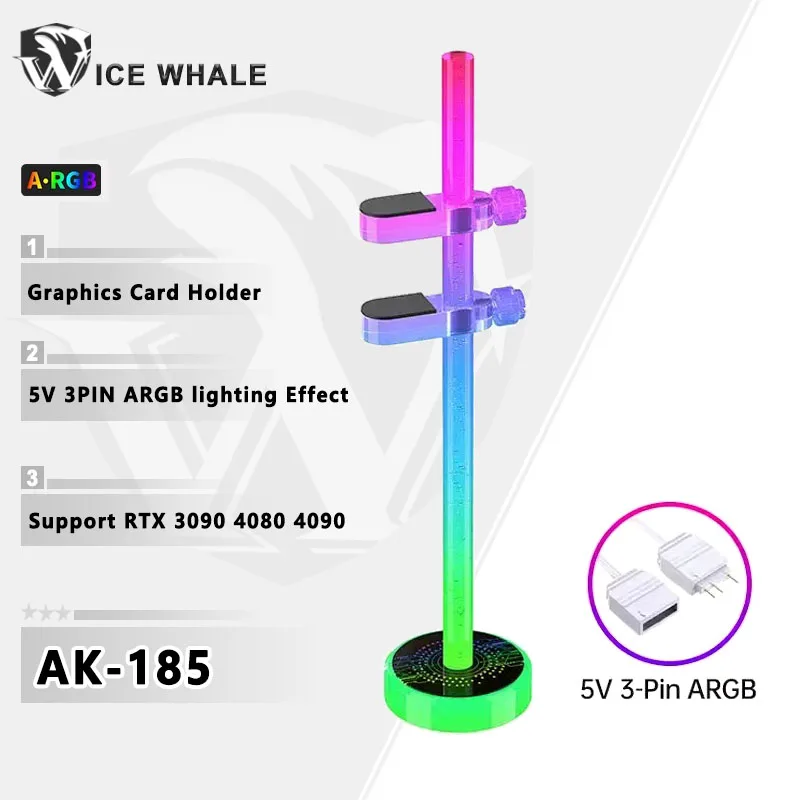 

Держатель видеокарты ICE Whale AK-185 5 В 3-контактный кронштейн для поддержки видеокарты ARGB, 184 мм, регулируемый кронштейн, поддержка RTX 3090 4080