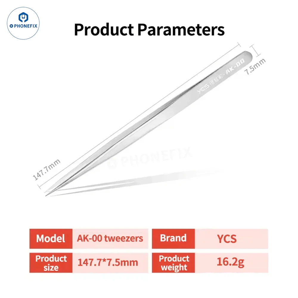 YCS 01 AK-00 Anti-rust Wear-resistant Non Magnetic Stainless Steel Tweezers Precision Pointed Mobile Phone Repair Hand Tools