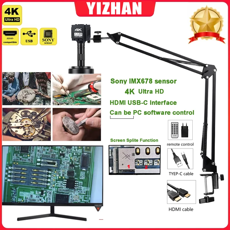 

YIZHAN 8MP 4K 1080P HDMI USB Industrial Video Digital Microscope Camera 150X Zoom C Mount Lens For Soldering Image Acquisition
