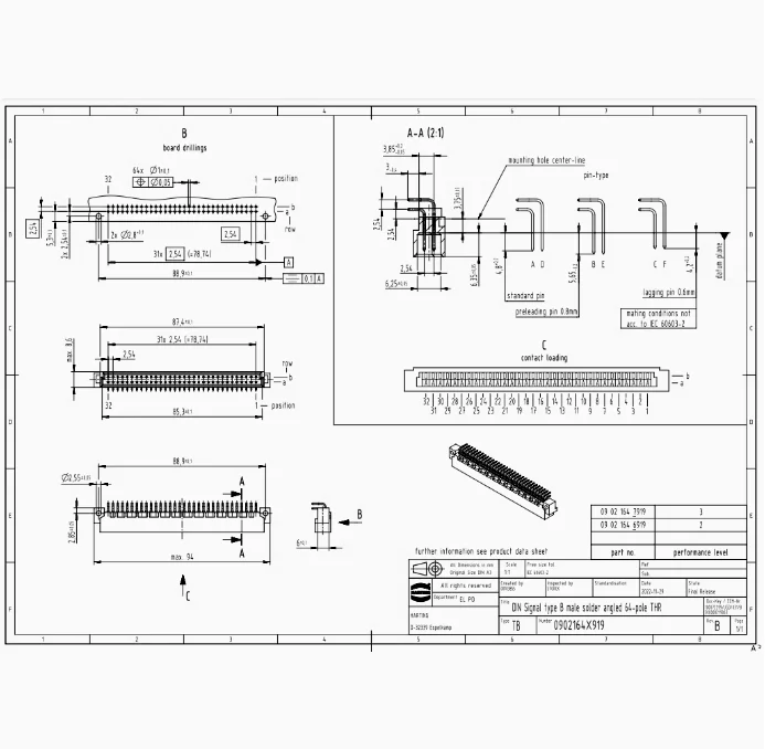 09021646919 HARTING 2A64-pin male connector Reflow soldering wiring method Elbow type