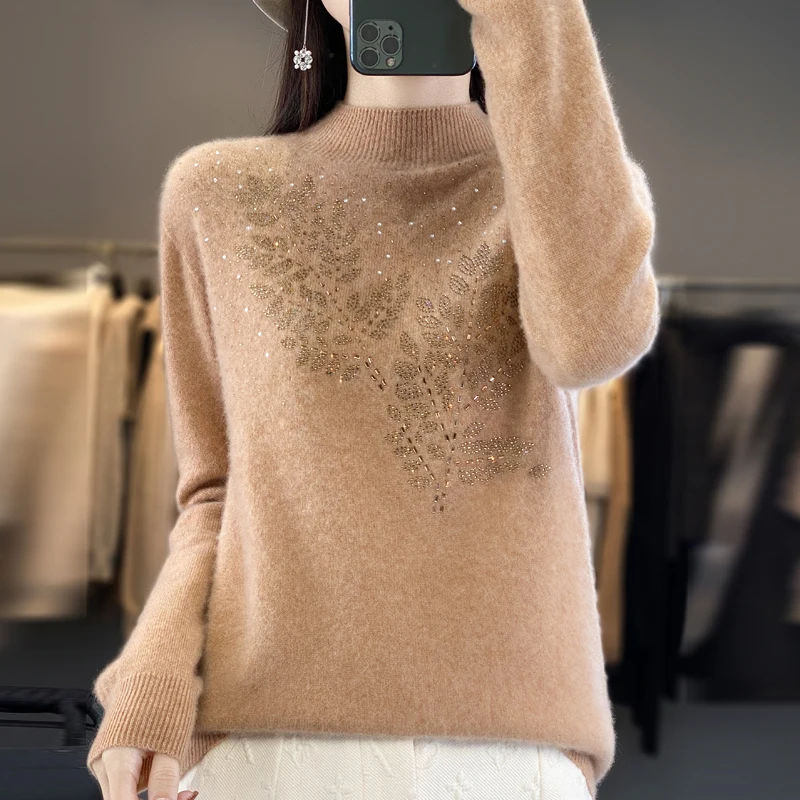 Women\'s Sweater Autumn/Winter New Solid Color Knitwear Half Turtleneck Pullover Ladies Clothes Fashion Blouse Loose Hot Tops