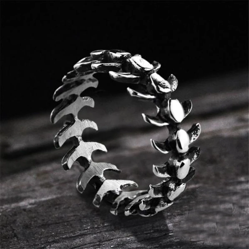 Cool Punk Stainless Steel Fishbone Ring For Man Vintage Style Classic Rvs Wedding Band Casual Sport Sieraden Boyfriend Gift